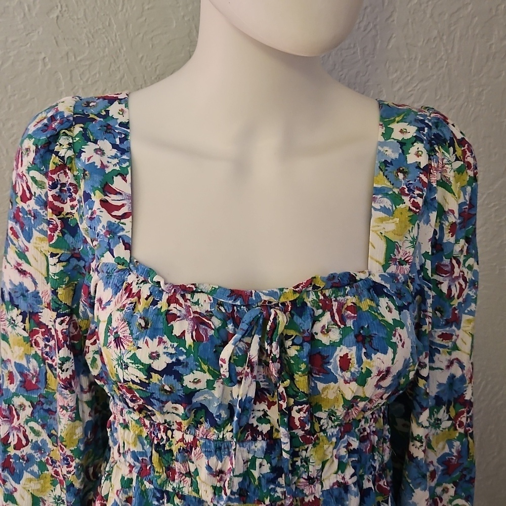 SO Floral Print Square Neck Corset Style Long Sleeve Peasant Top - Picture 5 of 10